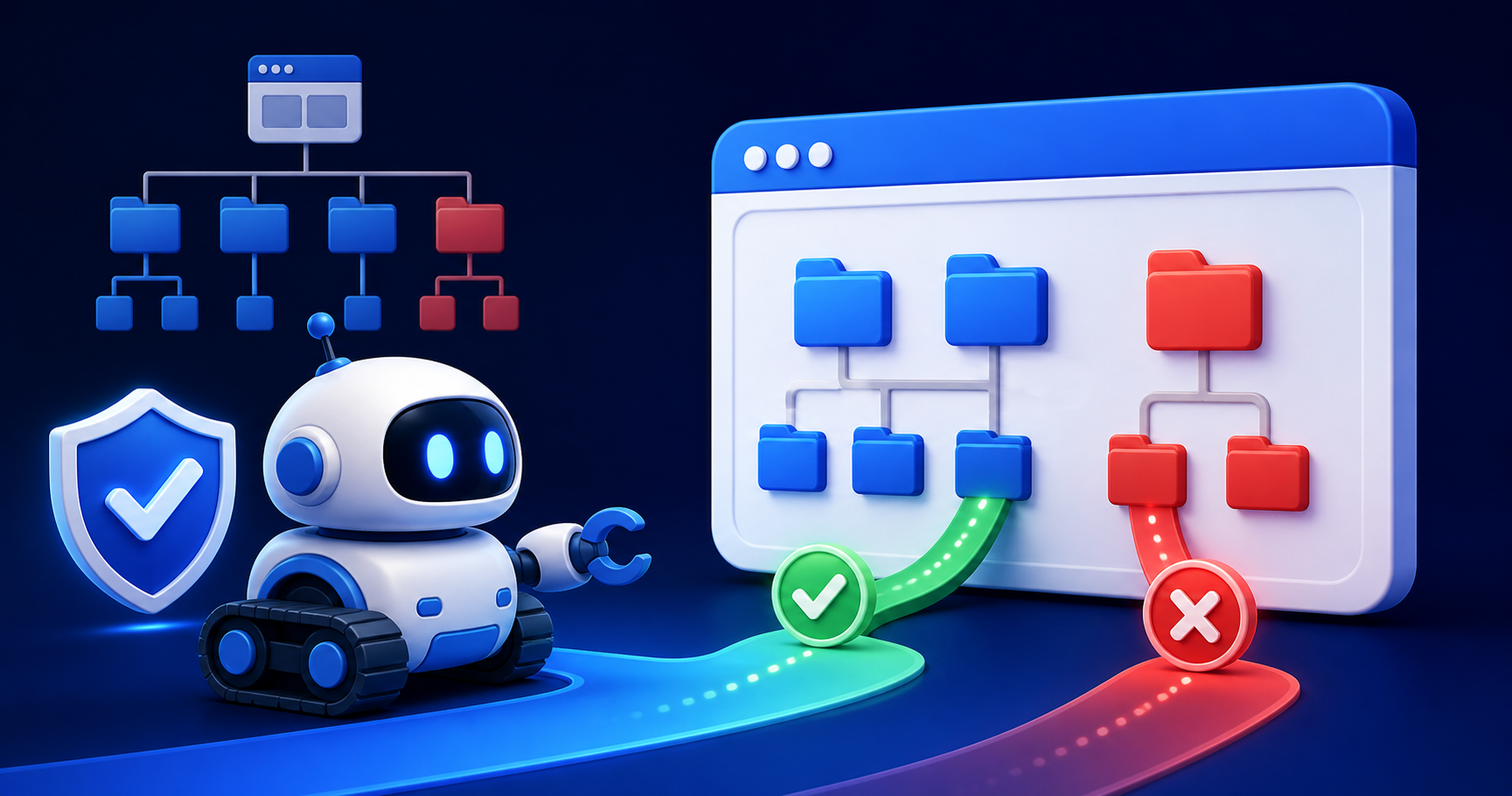 Crawler uchun ochiq va yopiq yo'llarni ko'rsatgan robots.txt illyustratsiyasi