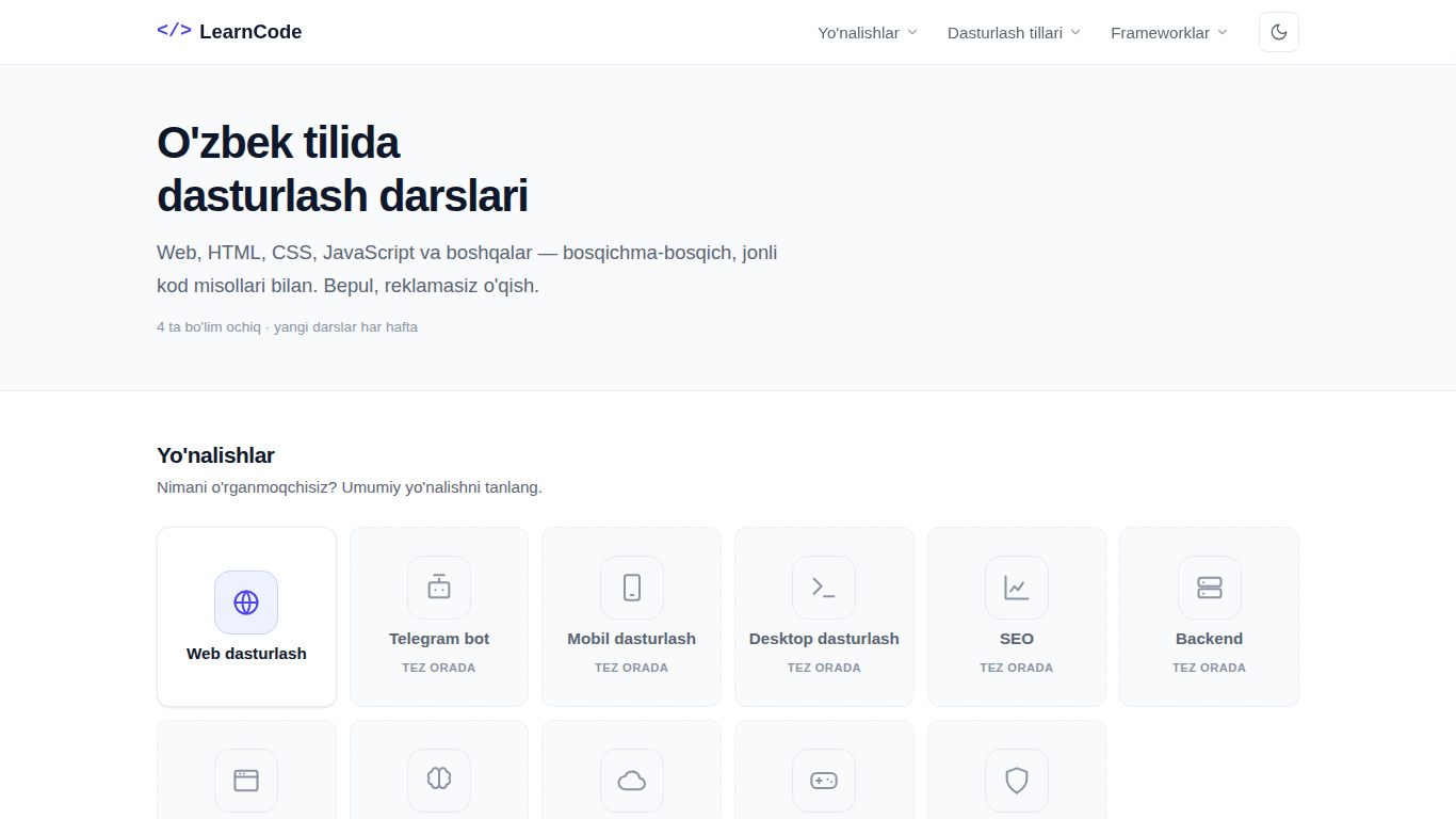 learncode.uz skrinshoti